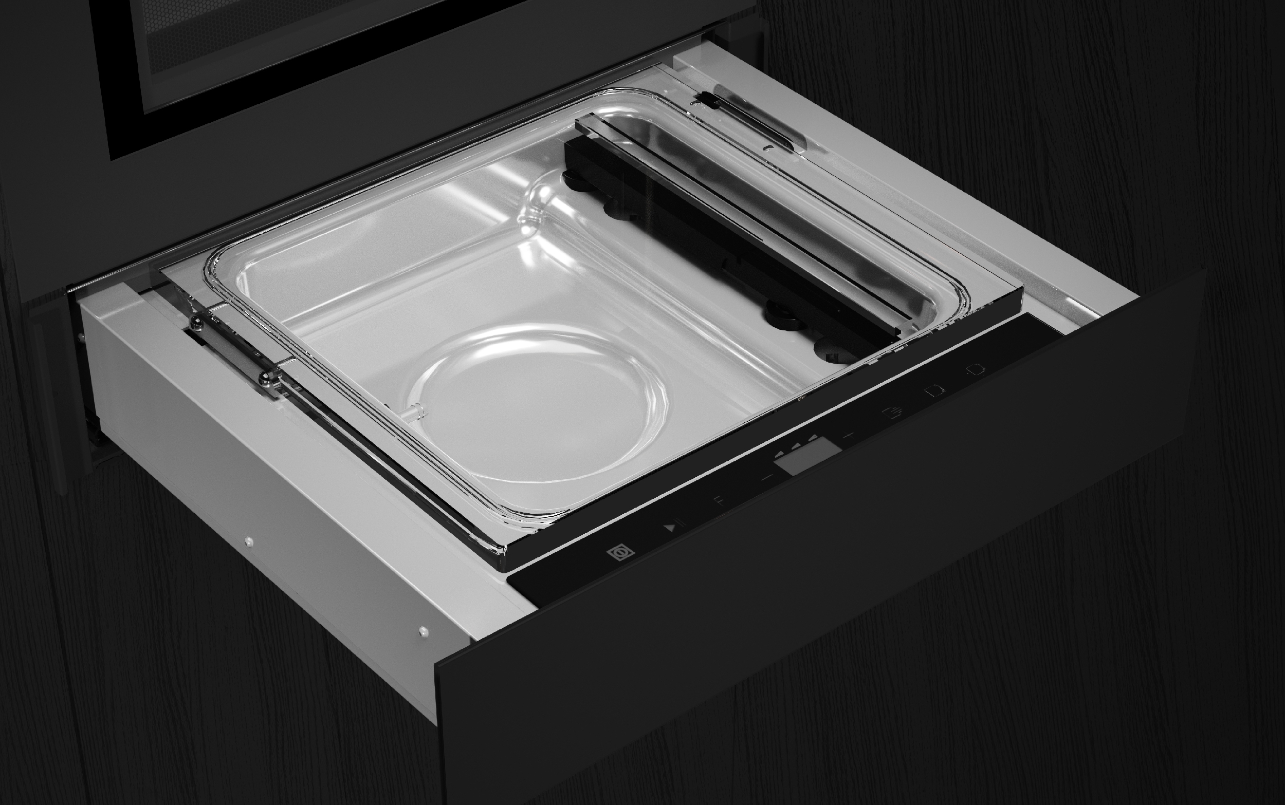 Detail nerezového vnitřku ohřevné zásuvky Sous Vide De Dietrich DWD4830B
